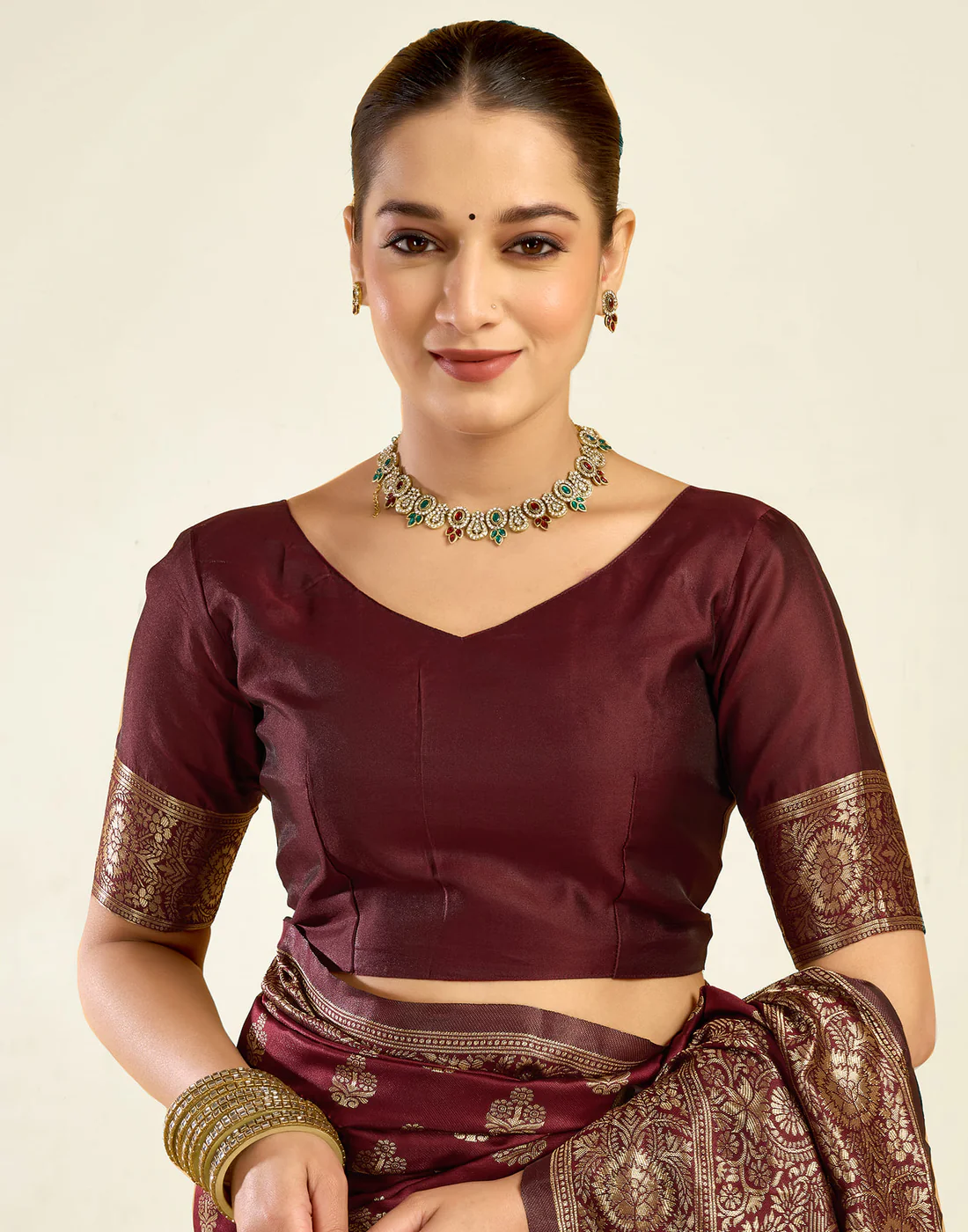 AXONIT Jacquard Saree for Women | Royal Maroon Jacquard Weave with Golden Zari | Design A234 | Soft Elegant Saree