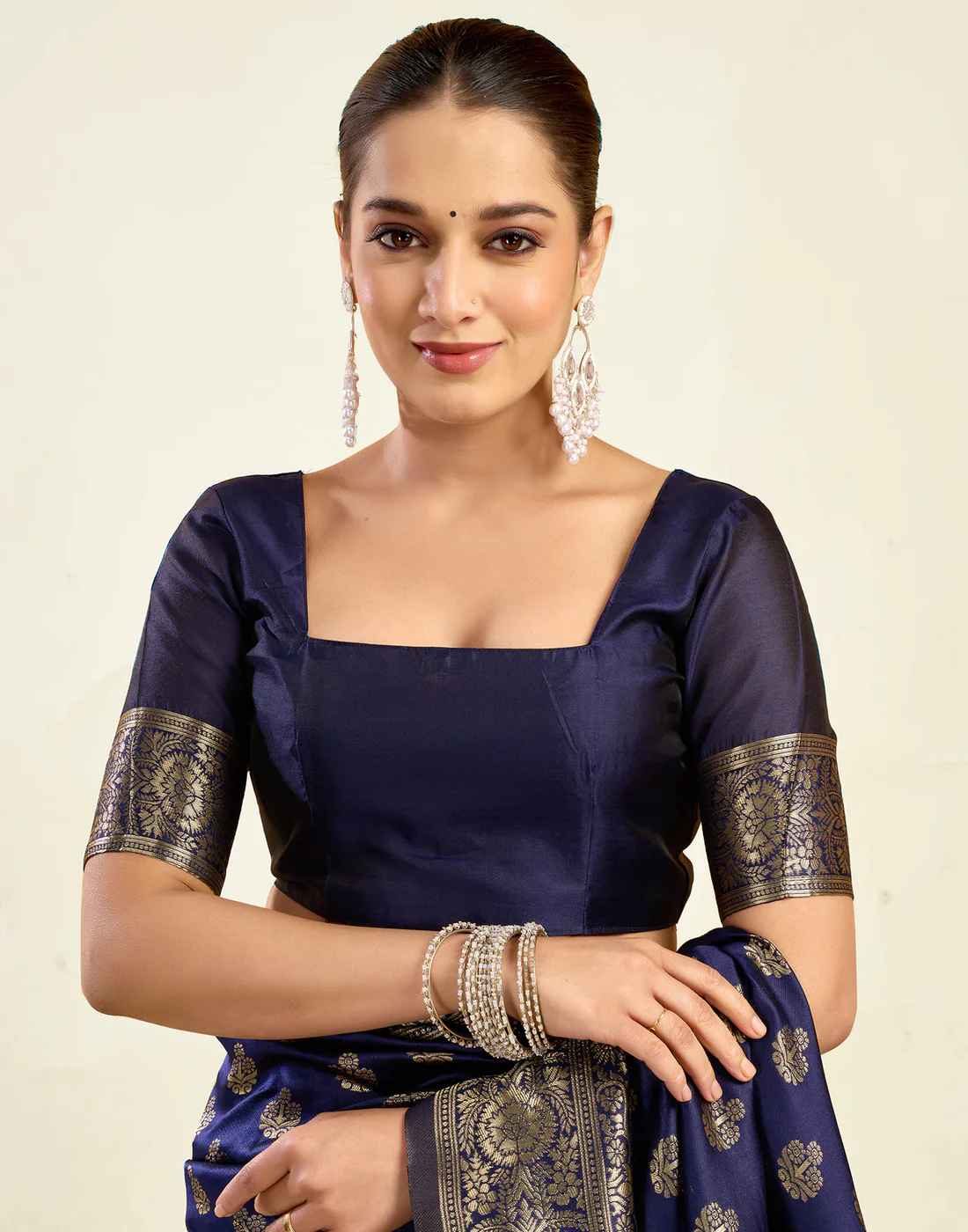 AXONIT Jacquard Saree for Women | Navy Blue Jacquard Saree with Golden Zari Work | Design A234 | Soft Elegant Saree