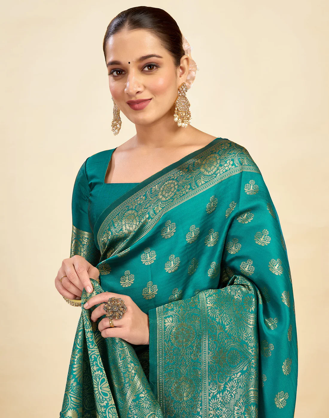 AXONIT Jacquard Saree for Women | Rama Green Jacquard Saree with Golden Zari Work | Design A234 | Soft Elegant Saree