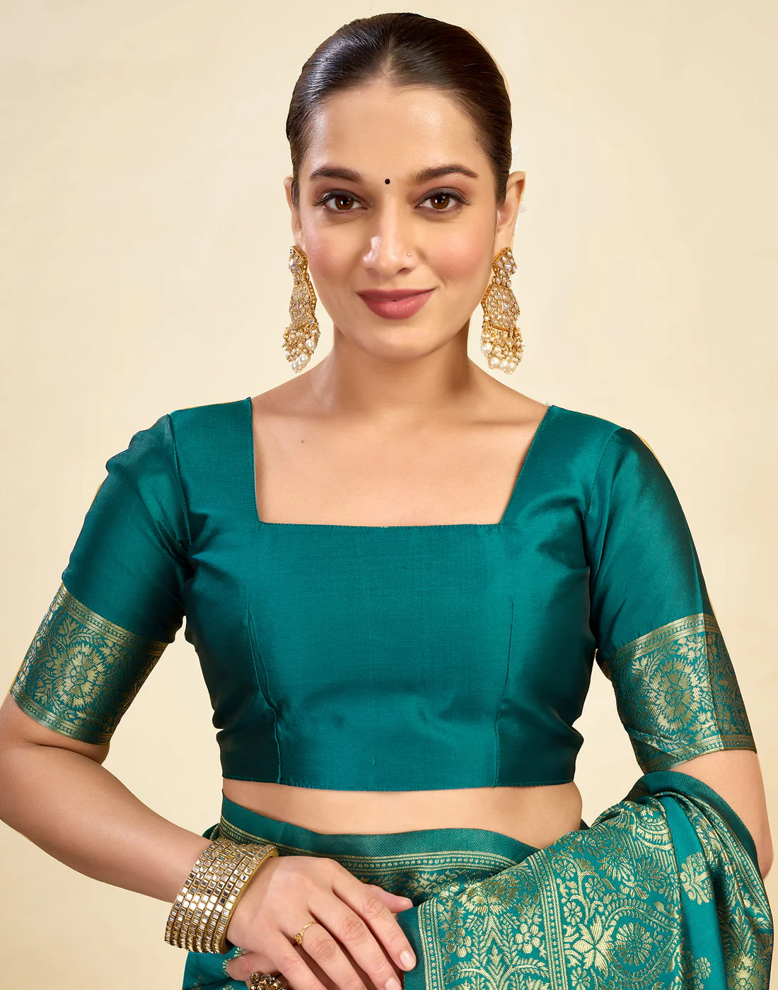 AXONIT Jacquard Saree for Women | Rama Green Jacquard Saree with Golden Zari Work | Design A234 | Soft Elegant Saree
