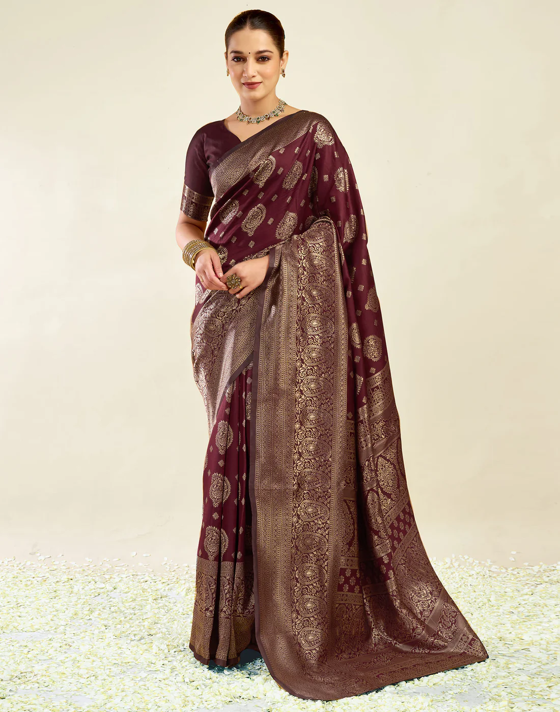 Maroon Jacquard Saree for Women with Golden Zari Weaving | Premium Festive, Wedding & Party Wear Saree with Unstitched Blouse Piece