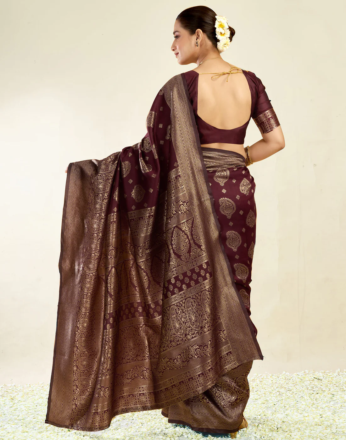 Maroon Jacquard Saree for Women with Golden Zari Weaving | Premium Festive, Wedding & Party Wear Saree with Unstitched Blouse Piece