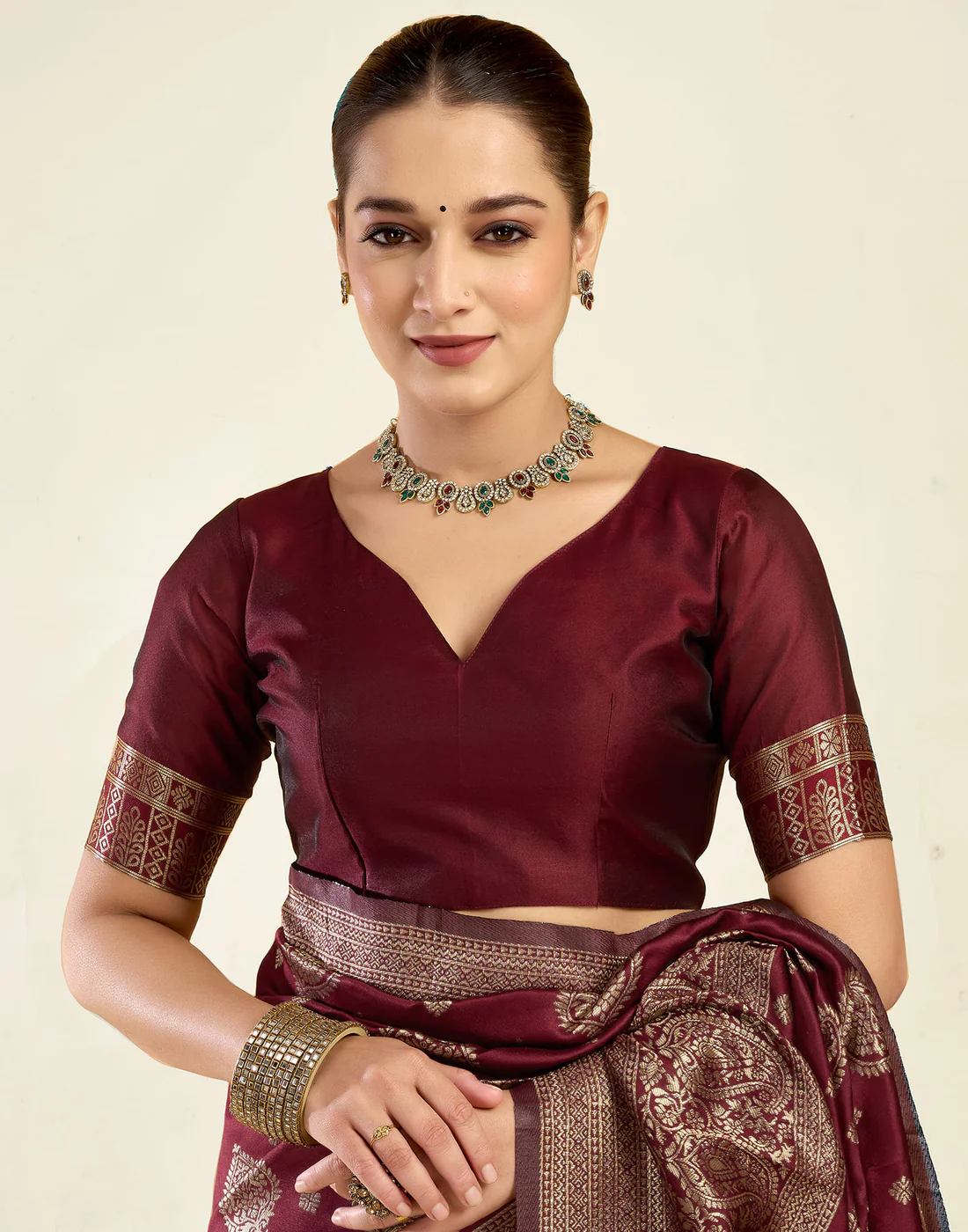 Maroon Jacquard Saree for Women with Golden Zari Weaving | Premium Festive, Wedding & Party Wear Saree with Unstitched Blouse Piece