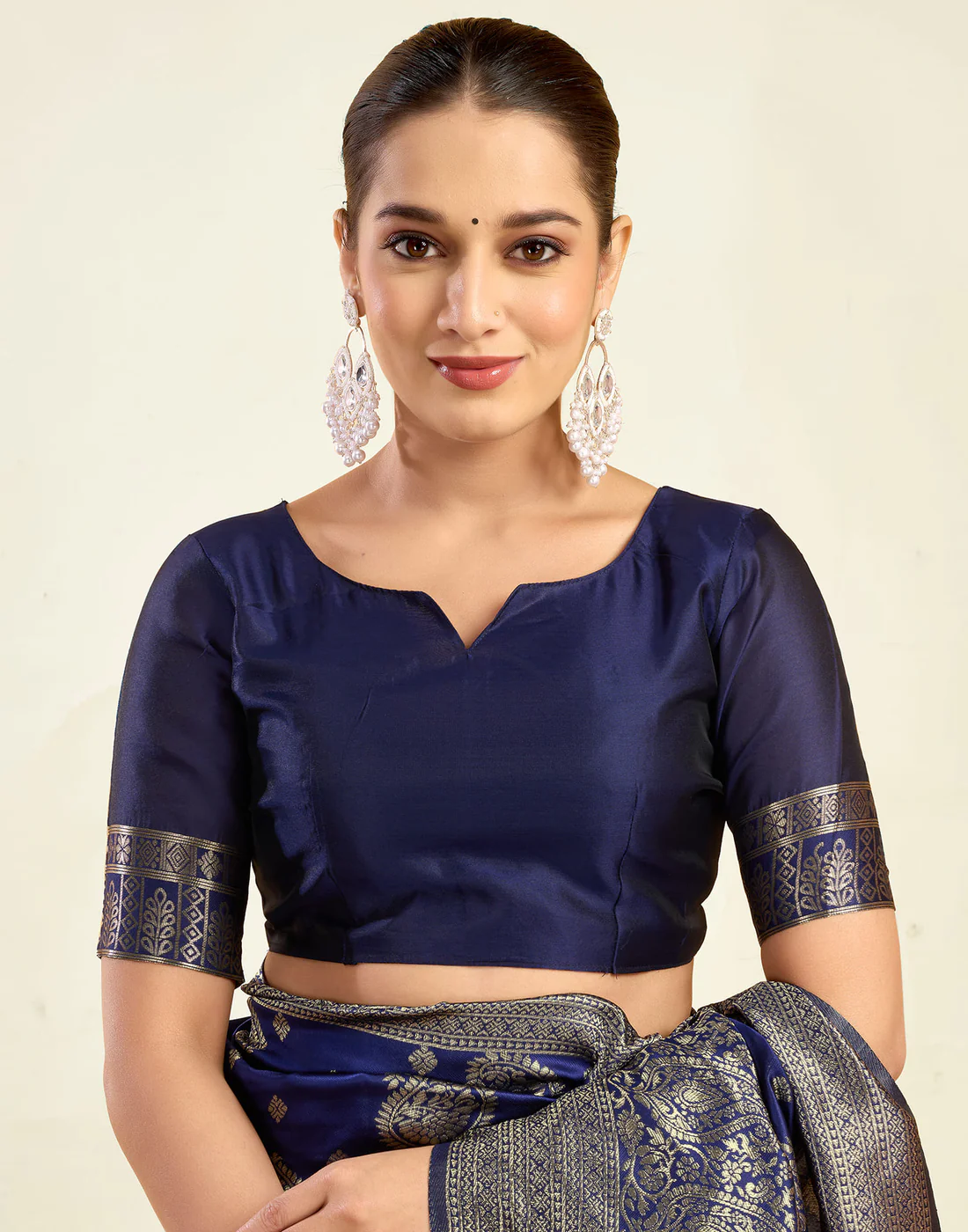 Navy Blue Jacquard Saree for Women with Golden Zari Weaving | Premium Festive, Wedding & Party Wear Saree with Unstitched Blouse Piece