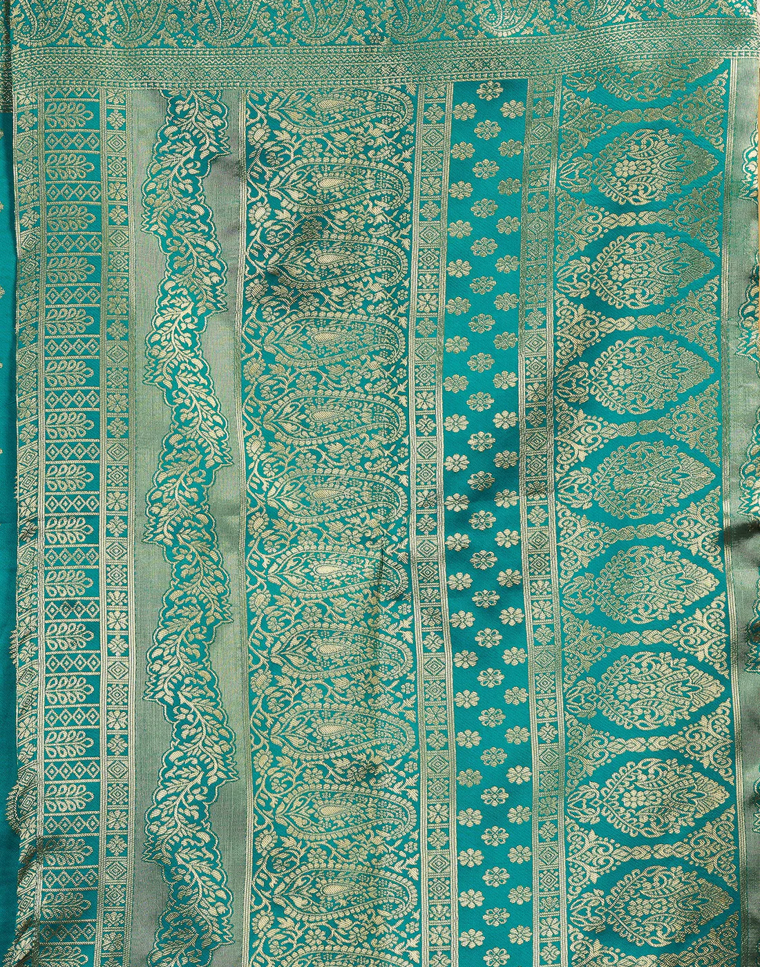 Turquoise Teal Jacquard Saree for Women with Golden Zari Weaving | Premium Festive, Wedding & Party Wear Saree with Unstitched Blouse Piece