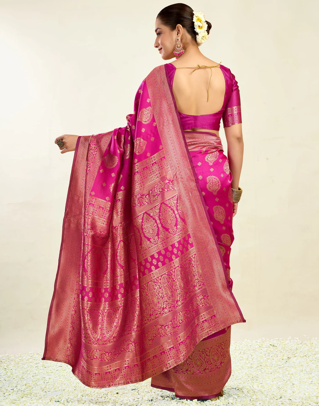 Royal Fuchsia Pink Jacquard Saree for Women with Golden Zari Weaving | Premium Festive, Party & Traditional Wear Saree with Unstitched Blouse Piece