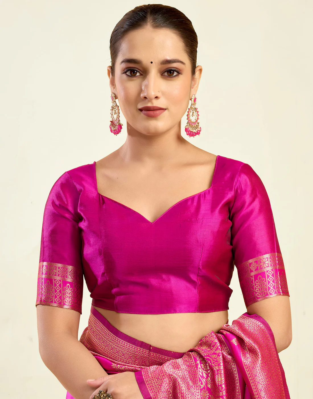 Royal Fuchsia Pink Jacquard Saree for Women with Golden Zari Weaving | Premium Festive, Party & Traditional Wear Saree with Unstitched Blouse Piece