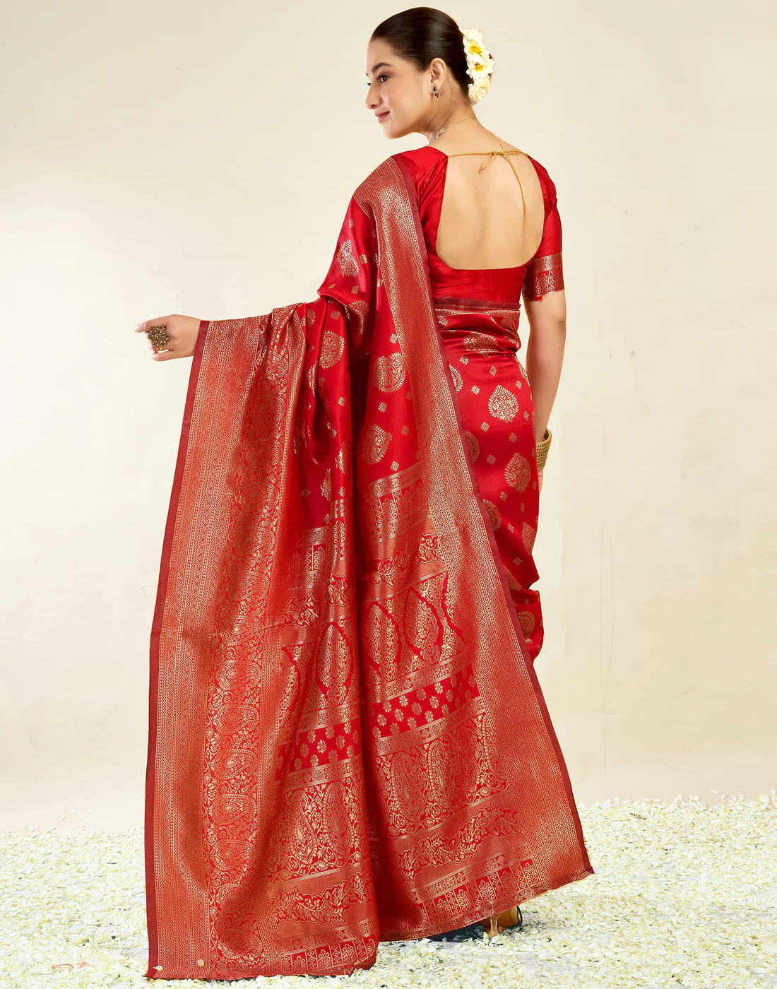 Red Jacquard Saree for Women with Golden Zari Weaving | Premium Wedding, Festive & Traditional Wear Saree with Unstitched Blouse Piece