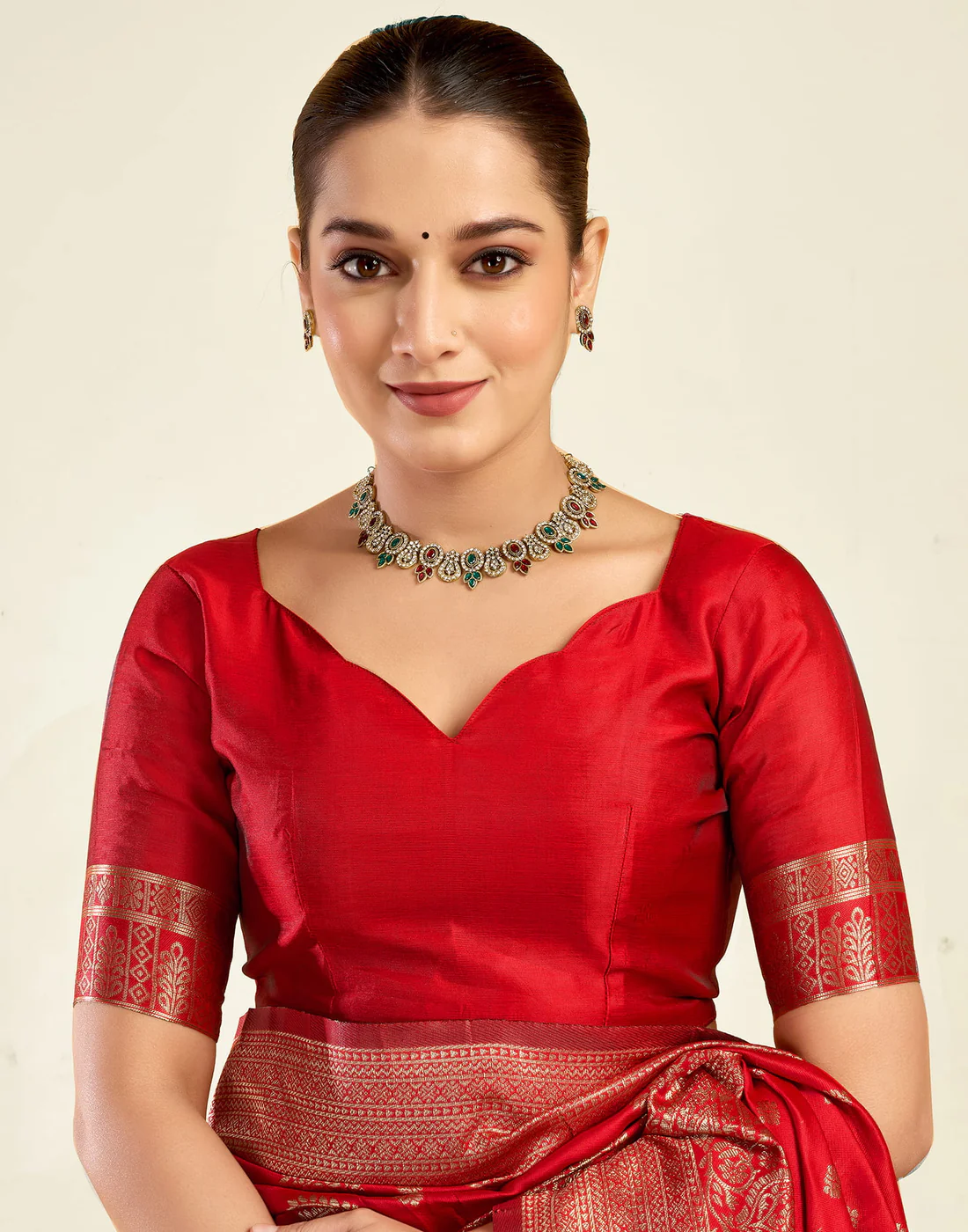 Red Jacquard Saree for Women with Golden Zari Weaving | Premium Wedding, Festive & Traditional Wear Saree with Unstitched Blouse Piece