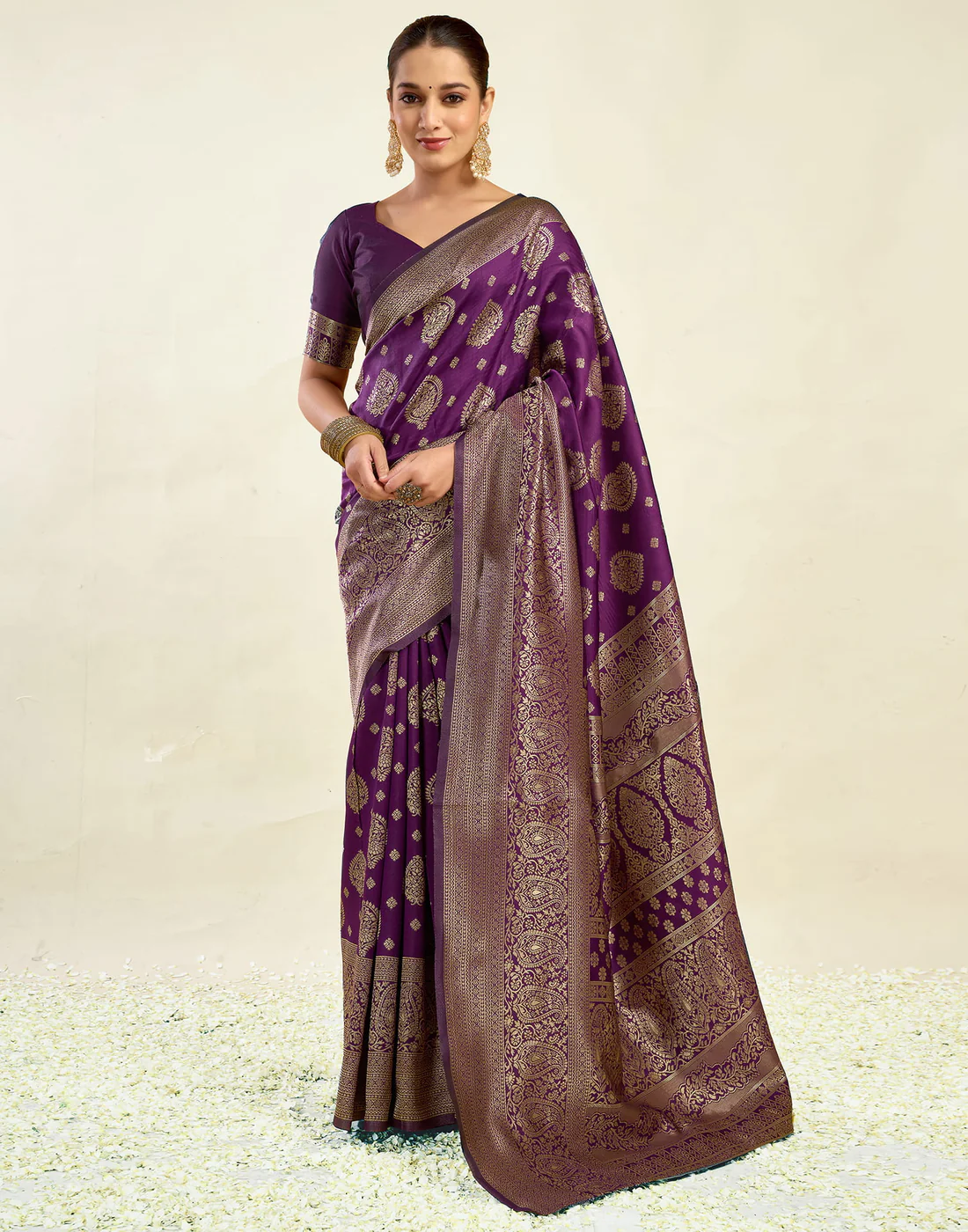Wine Jacquard Saree for Women with Golden Zari Weaving | Premium Festive, Party & Traditional Wear Saree with Unstitched Blouse Piece