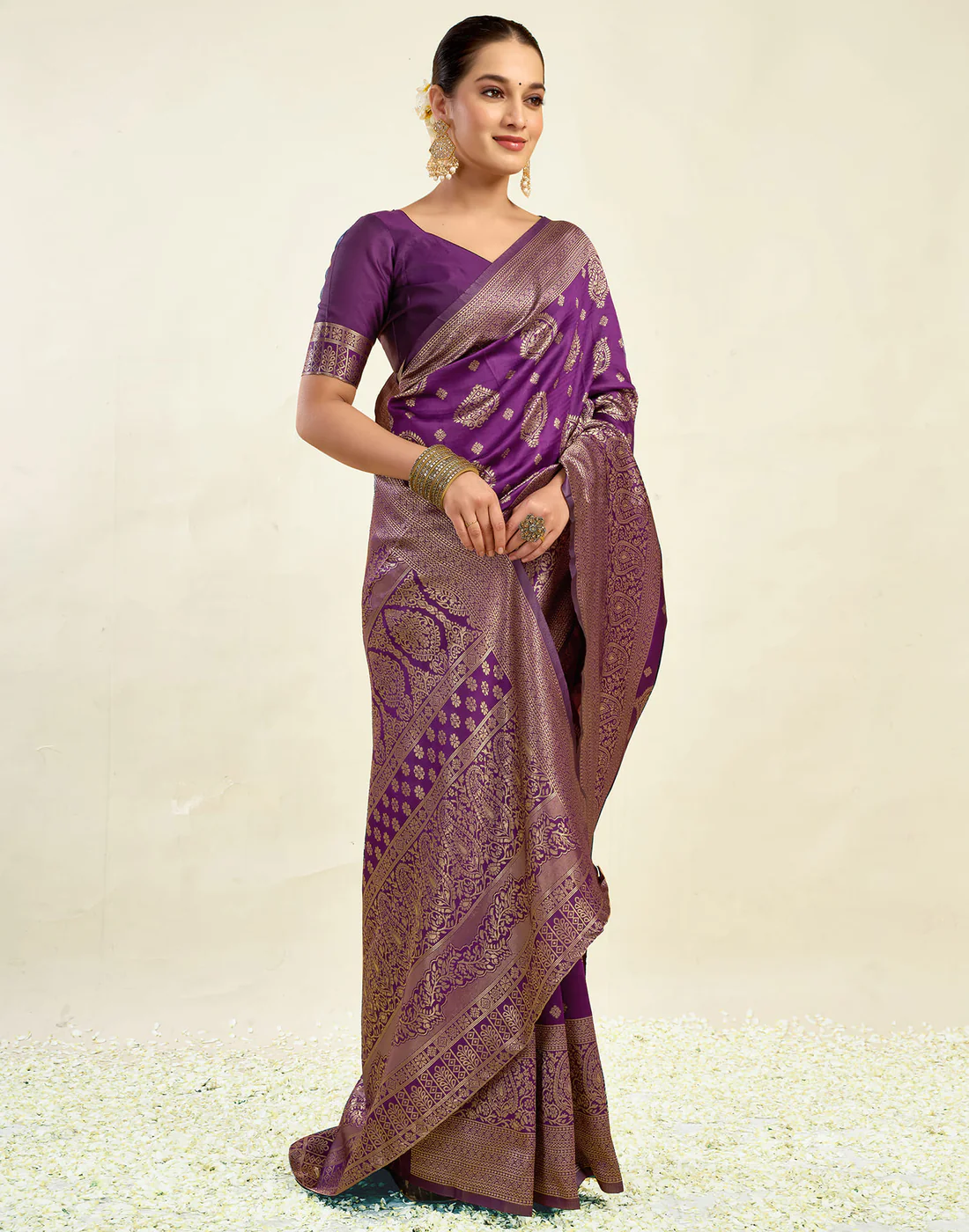 Wine Jacquard Saree for Women with Golden Zari Weaving | Premium Festive, Party & Traditional Wear Saree with Unstitched Blouse Piece
