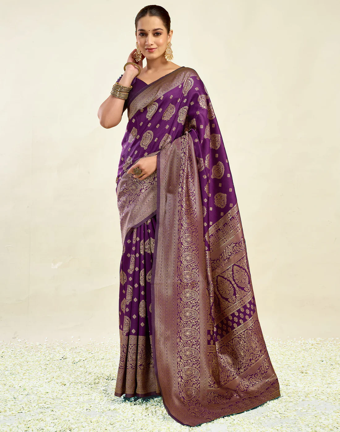 Wine Jacquard Saree for Women with Golden Zari Weaving | Premium Festive, Party & Traditional Wear Saree with Unstitched Blouse Piece