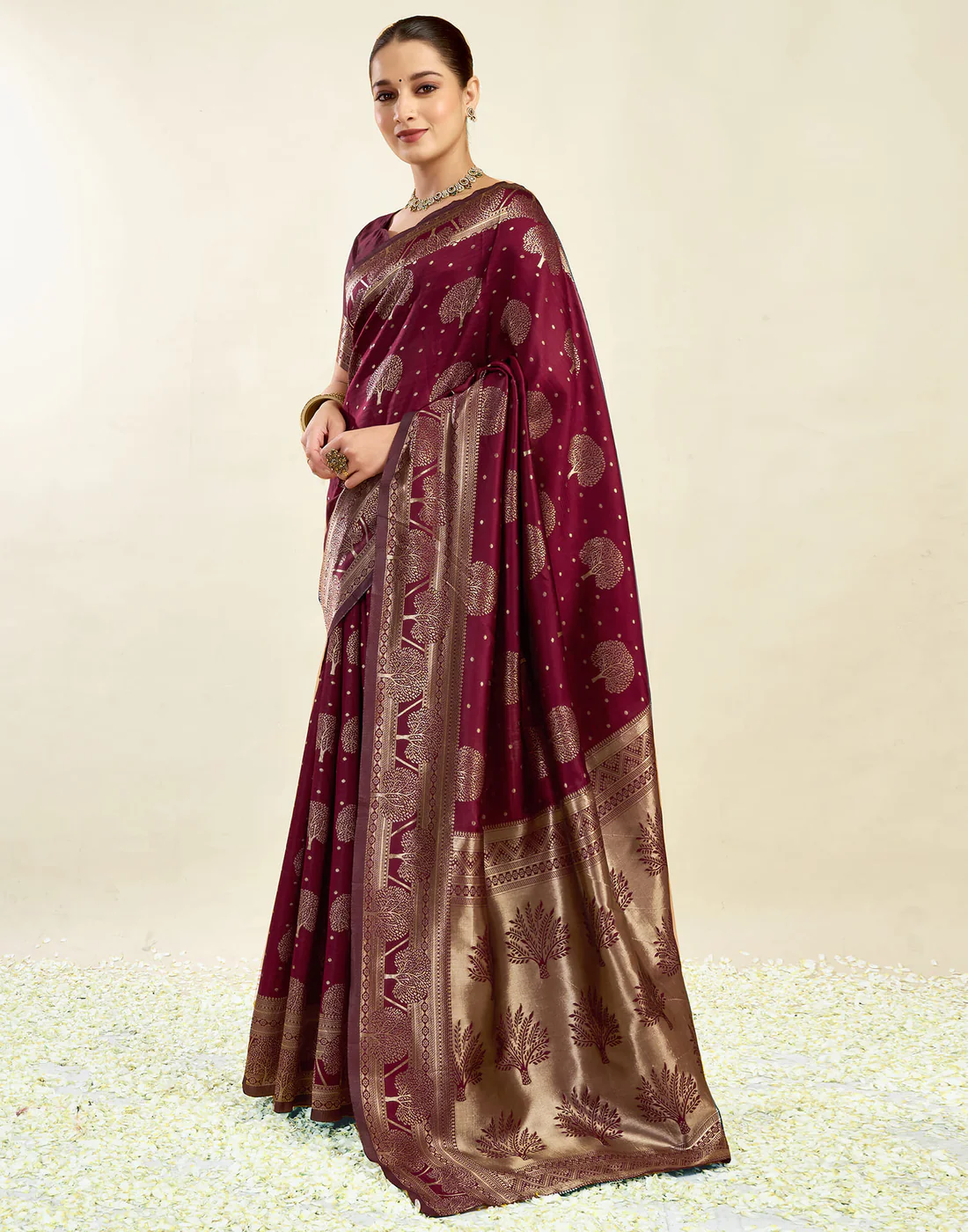 Maroon Jacquard Saree for Women with Golden Zari Weaving | Premium Festive, Wedding & Party Wear Saree with Unstitched Blouse Piece