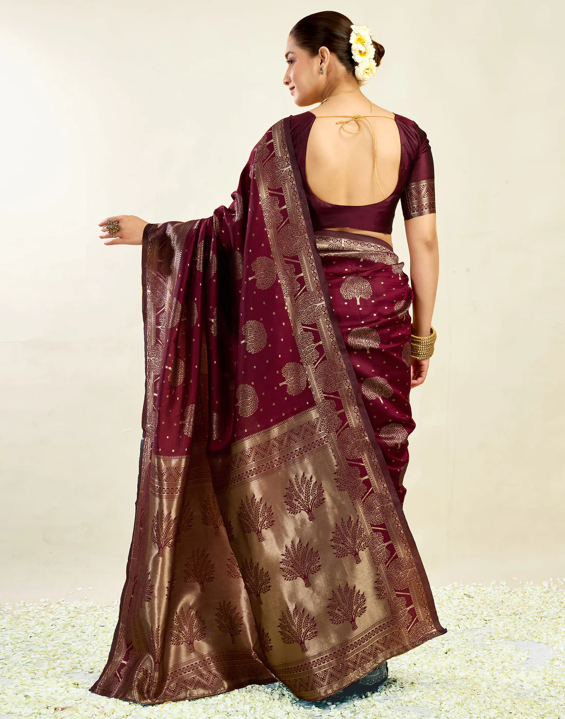 Maroon Jacquard Saree for Women with Golden Zari Weaving | Premium Festive, Wedding & Party Wear Saree with Unstitched Blouse Piece