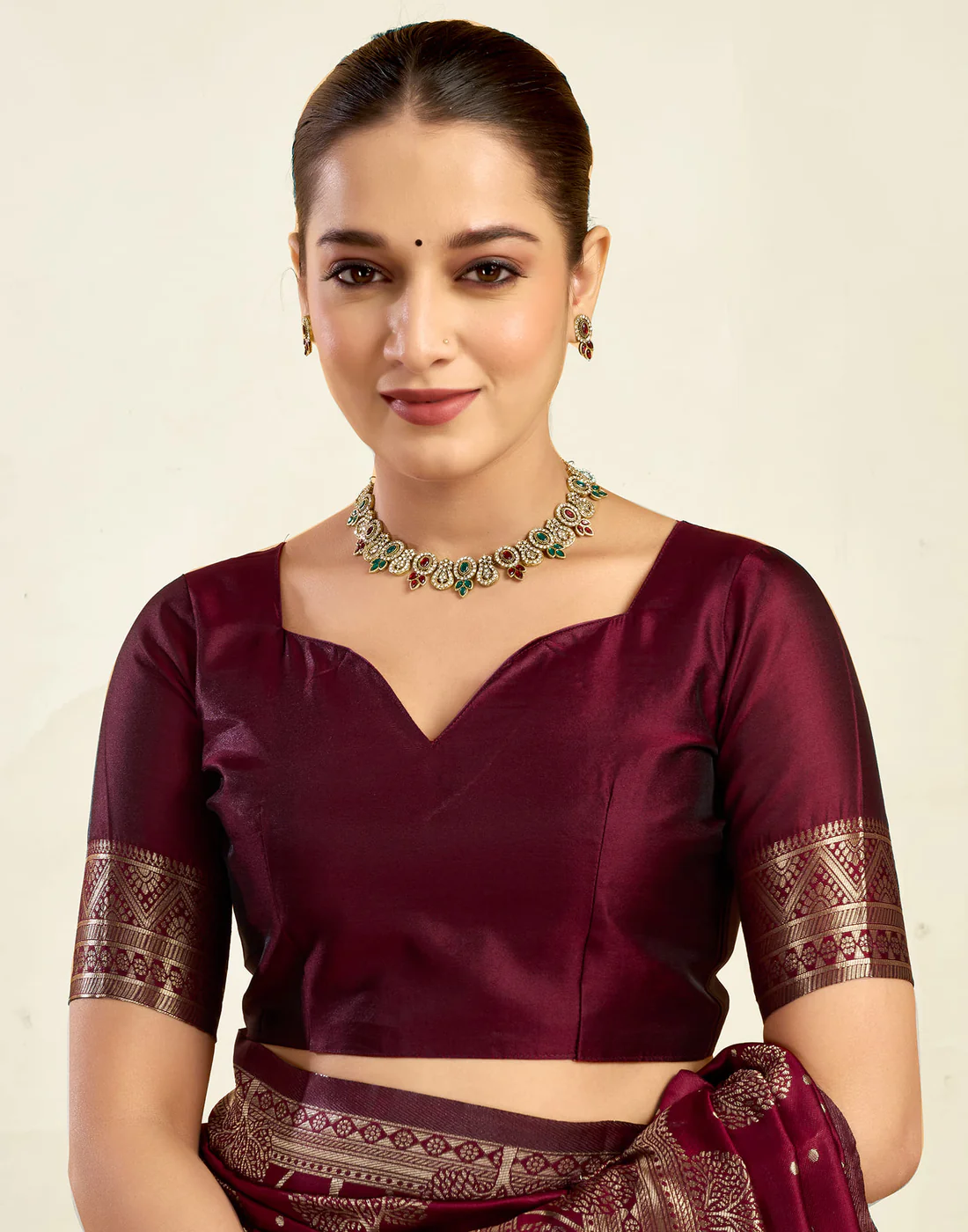 Maroon Jacquard Saree for Women with Golden Zari Weaving | Premium Festive, Wedding & Party Wear Saree with Unstitched Blouse Piece