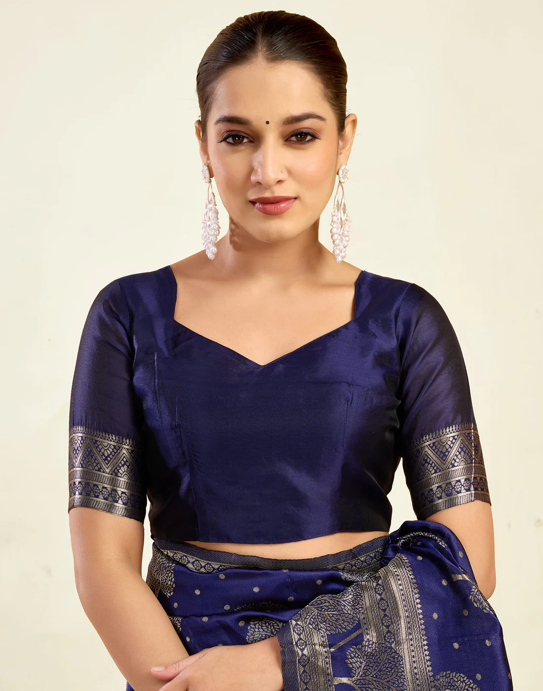 Navy Blue Jacquard Saree for Women with Golden Zari Weaving | Premium Festive, Wedding & Party Wear Saree with Unstitched Blouse Piece