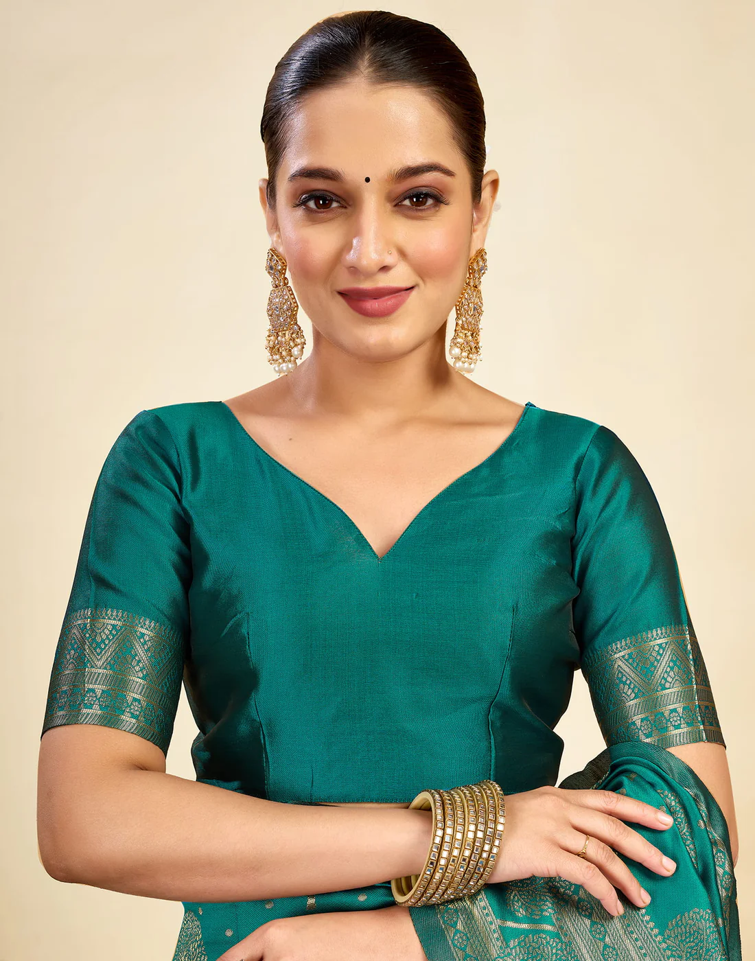 Teal Green Jacquard Saree for Women with Golden Zari Weaving | Premium Festive, Wedding & Party Wear Saree with Unstitched Blouse Piece
