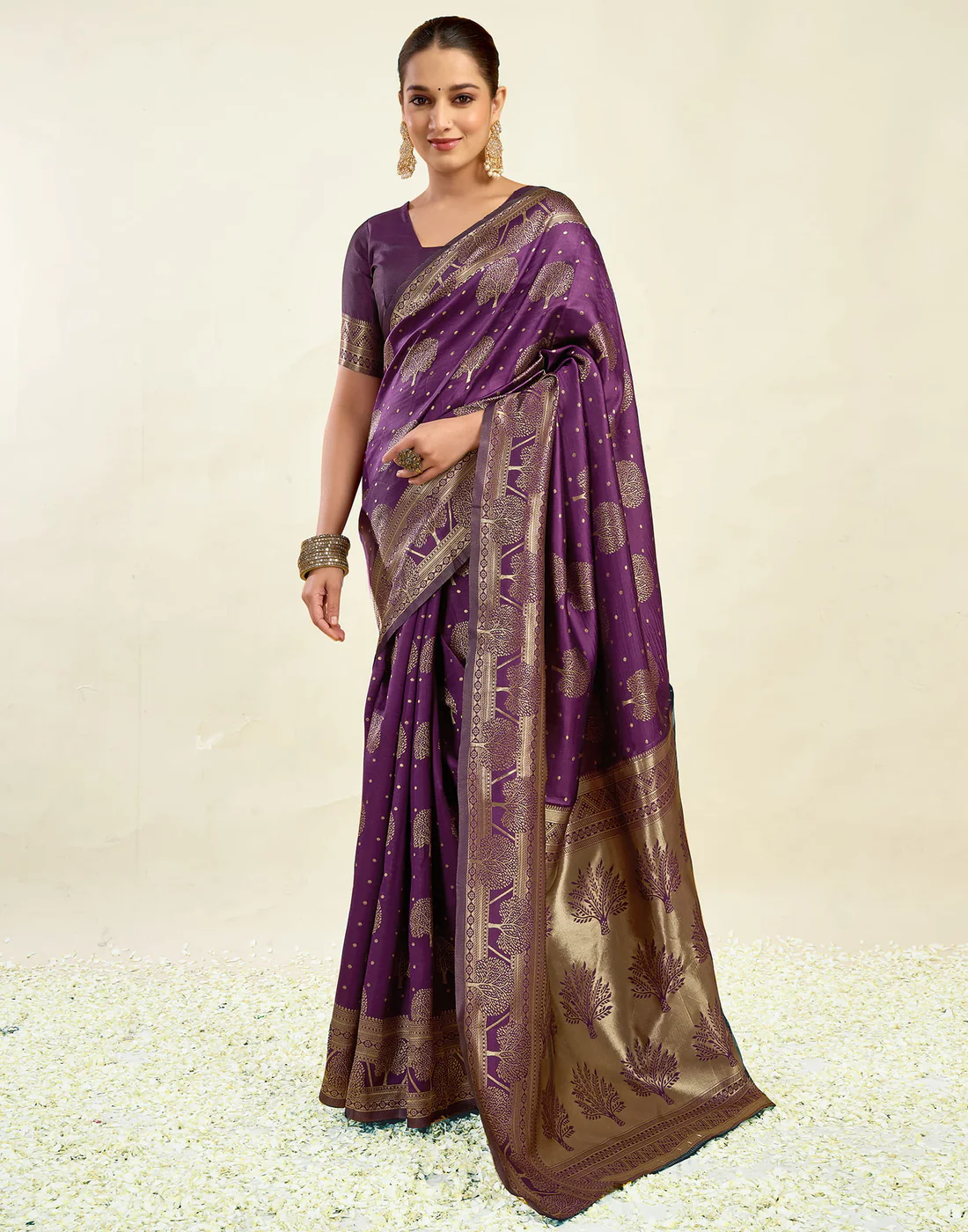 Wine Jacquard Saree for Women with Golden Zari Weaving | Premium Festive, Wedding & Party Wear Saree with Unstitched Blouse Piece