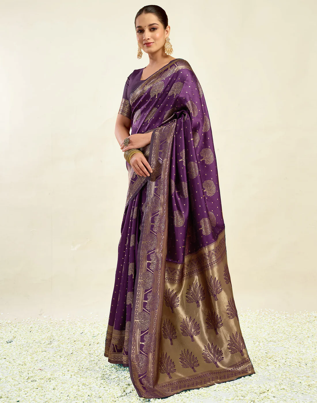 Wine Jacquard Saree for Women with Golden Zari Weaving | Premium Festive, Wedding & Party Wear Saree with Unstitched Blouse Piece