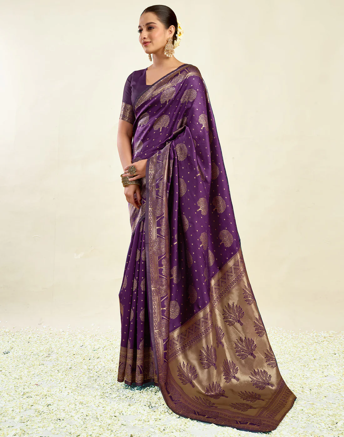 Wine Jacquard Saree for Women with Golden Zari Weaving | Premium Festive, Wedding & Party Wear Saree with Unstitched Blouse Piece
