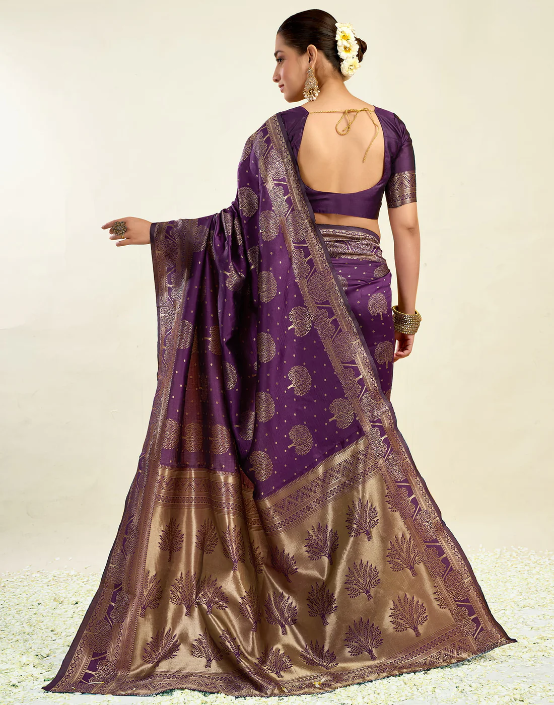 Wine Jacquard Saree for Women with Golden Zari Weaving | Premium Festive, Wedding & Party Wear Saree with Unstitched Blouse Piece