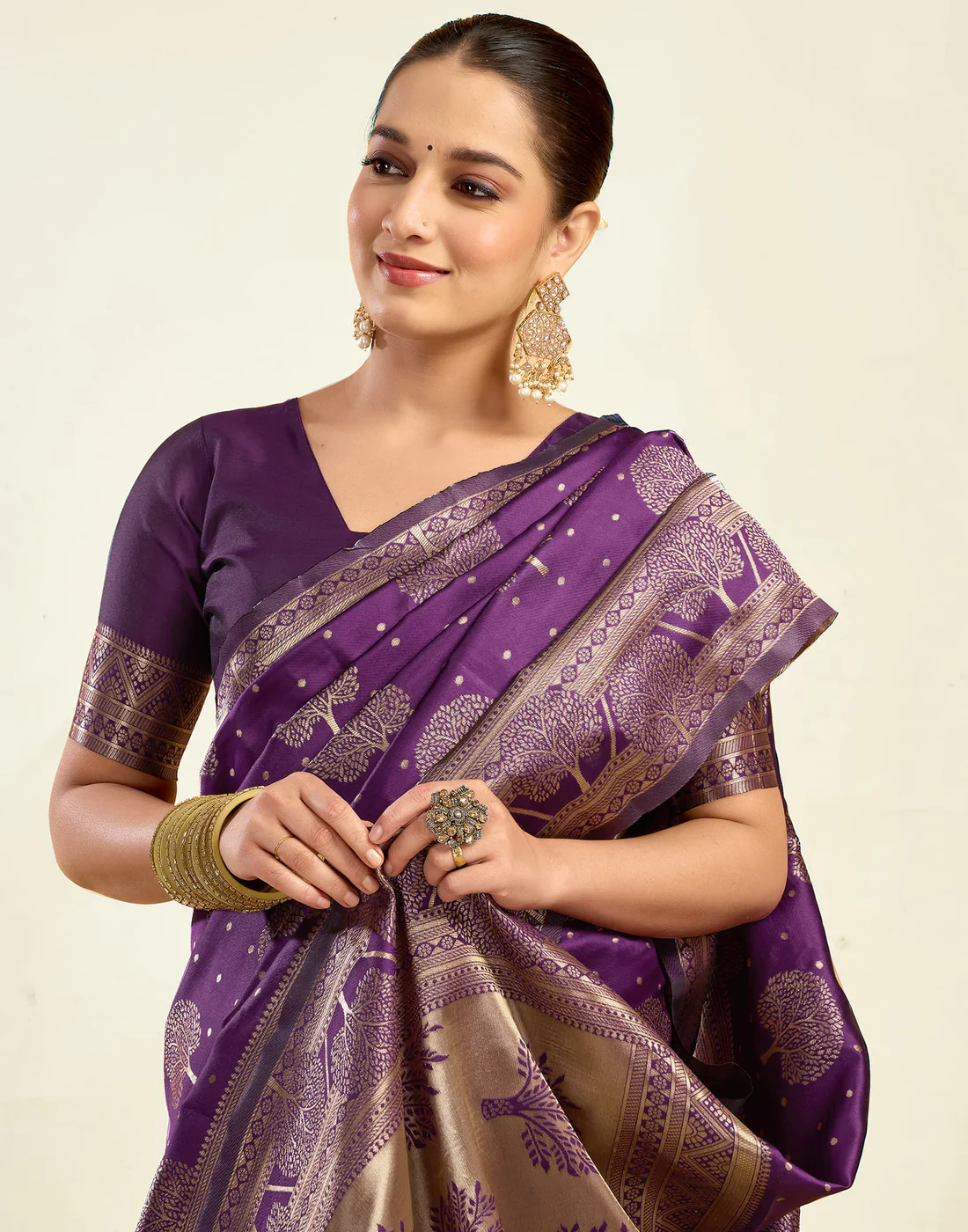 Wine Jacquard Saree for Women with Golden Zari Weaving | Premium Festive, Wedding & Party Wear Saree with Unstitched Blouse Piece