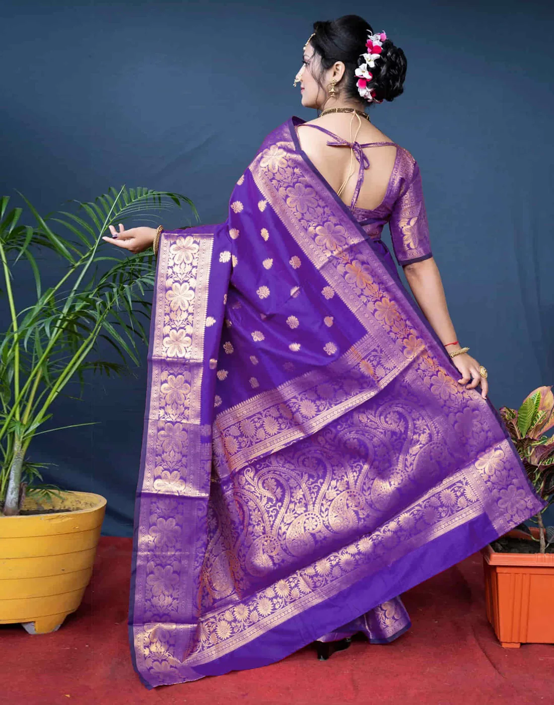 Violet Jacquard Silk Saree for Women with Golden Zari Weaving | Premium Wedding, Festive & Traditional Wear Saree with Unstitched Blouse Piece