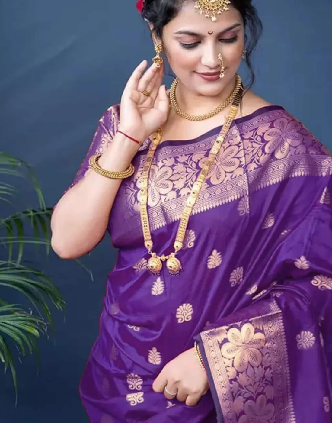 Violet Jacquard Silk Saree for Women with Golden Zari Weaving | Premium Wedding, Festive & Traditional Wear Saree with Unstitched Blouse Piece