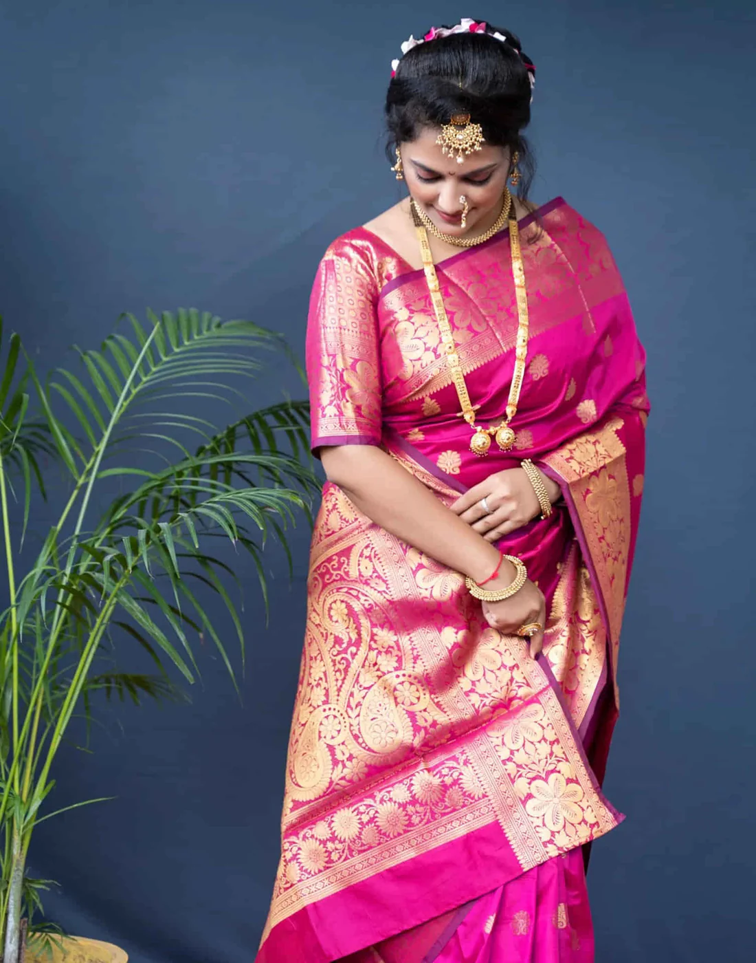 Rani Pink Jacquard Silk Saree for Women with Golden Zari Weaving | Premium Wedding, Festive & Traditional Wear Saree with Unstitched Blouse Piece