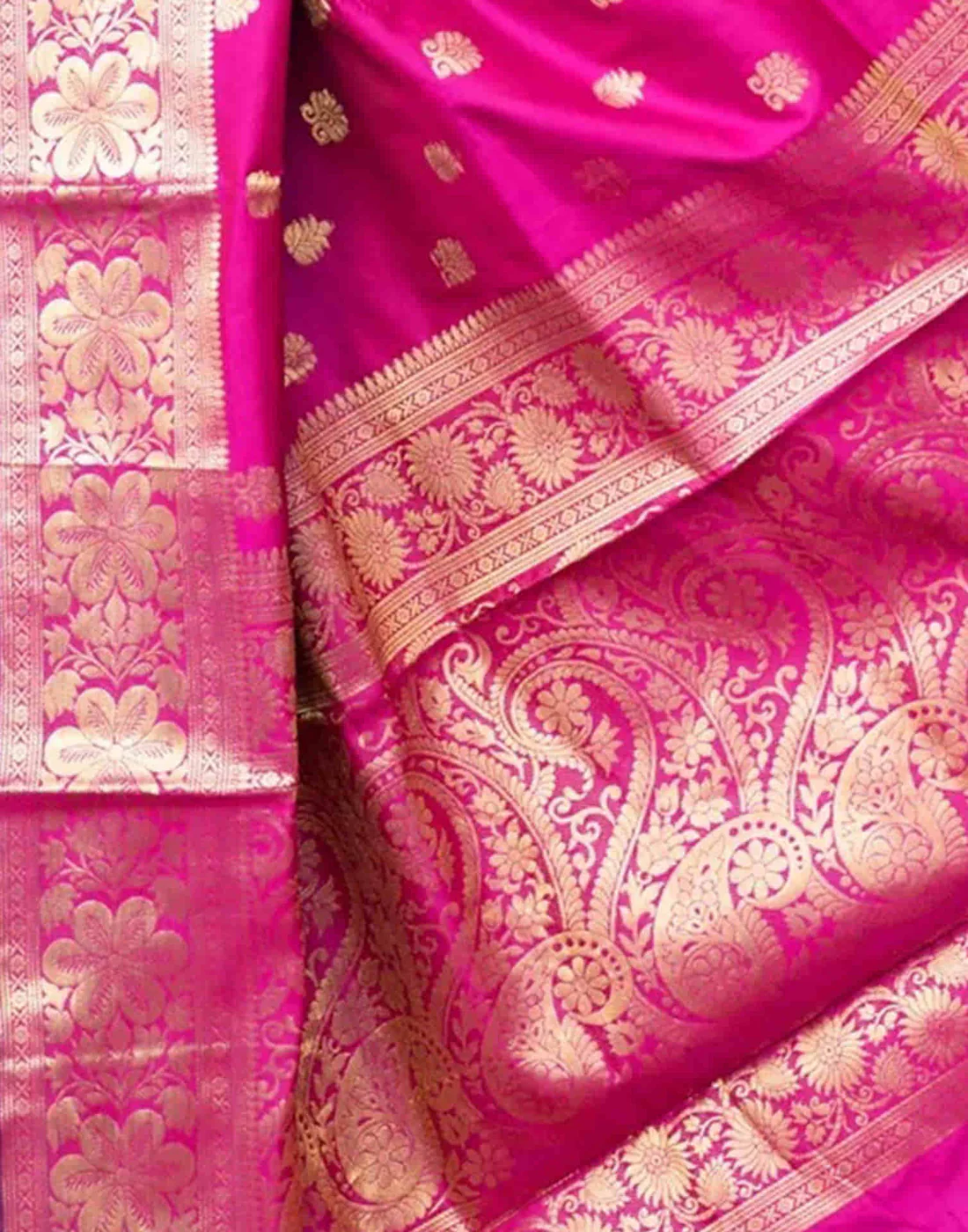 Rani Pink Jacquard Silk Saree for Women with Golden Zari Weaving | Premium Wedding, Festive & Traditional Wear Saree with Unstitched Blouse Piece