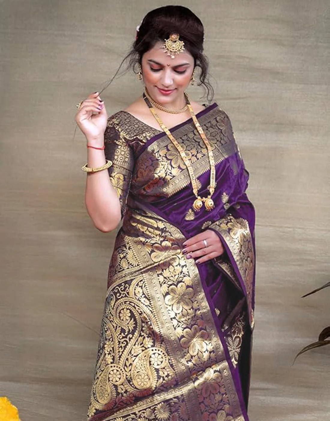 Wine Jacquard Silk Saree for Women with Golden Zari Weaving | Premium Wedding, Festive & Traditional Wear Saree with Unstitched Blouse Piece