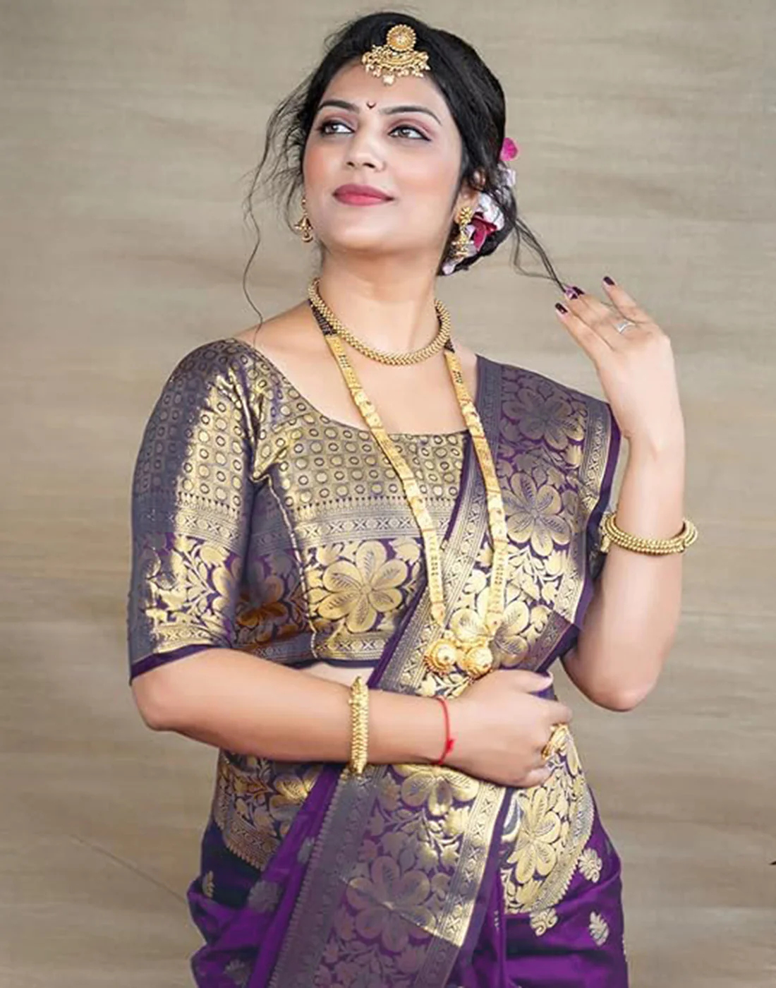Wine Jacquard Silk Saree for Women with Golden Zari Weaving | Premium Wedding, Festive & Traditional Wear Saree with Unstitched Blouse Piece