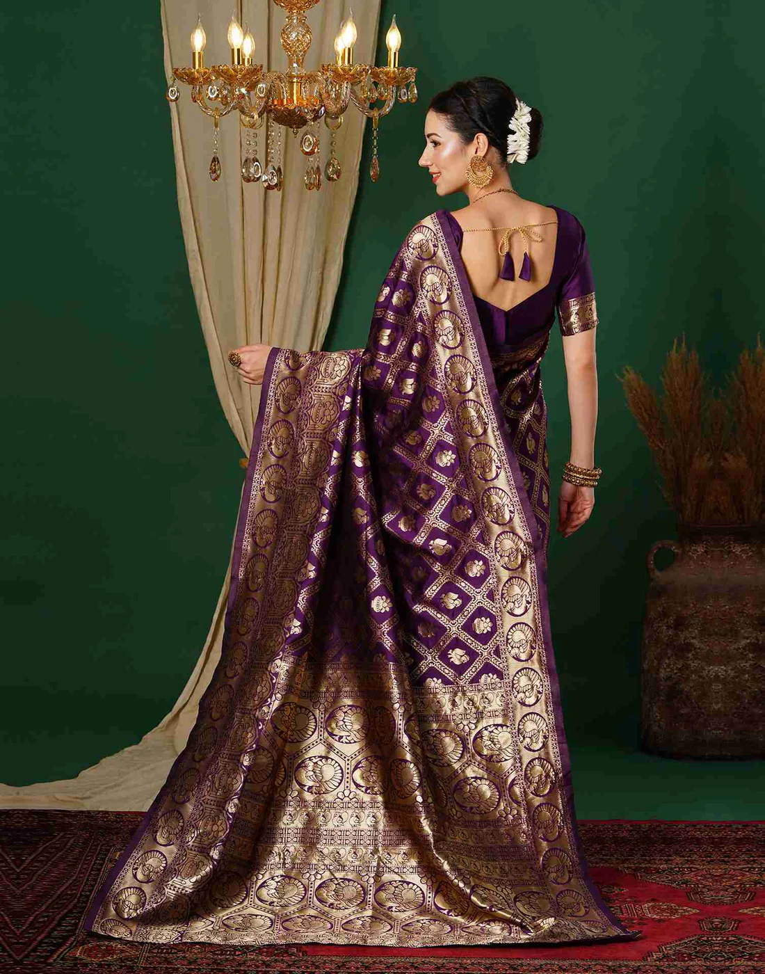 Wine Jacquard Saree for Women with Golden Zari Weaving | Premium Wedding, Festive & Traditional Wear Saree with Unstitched Blouse Piece