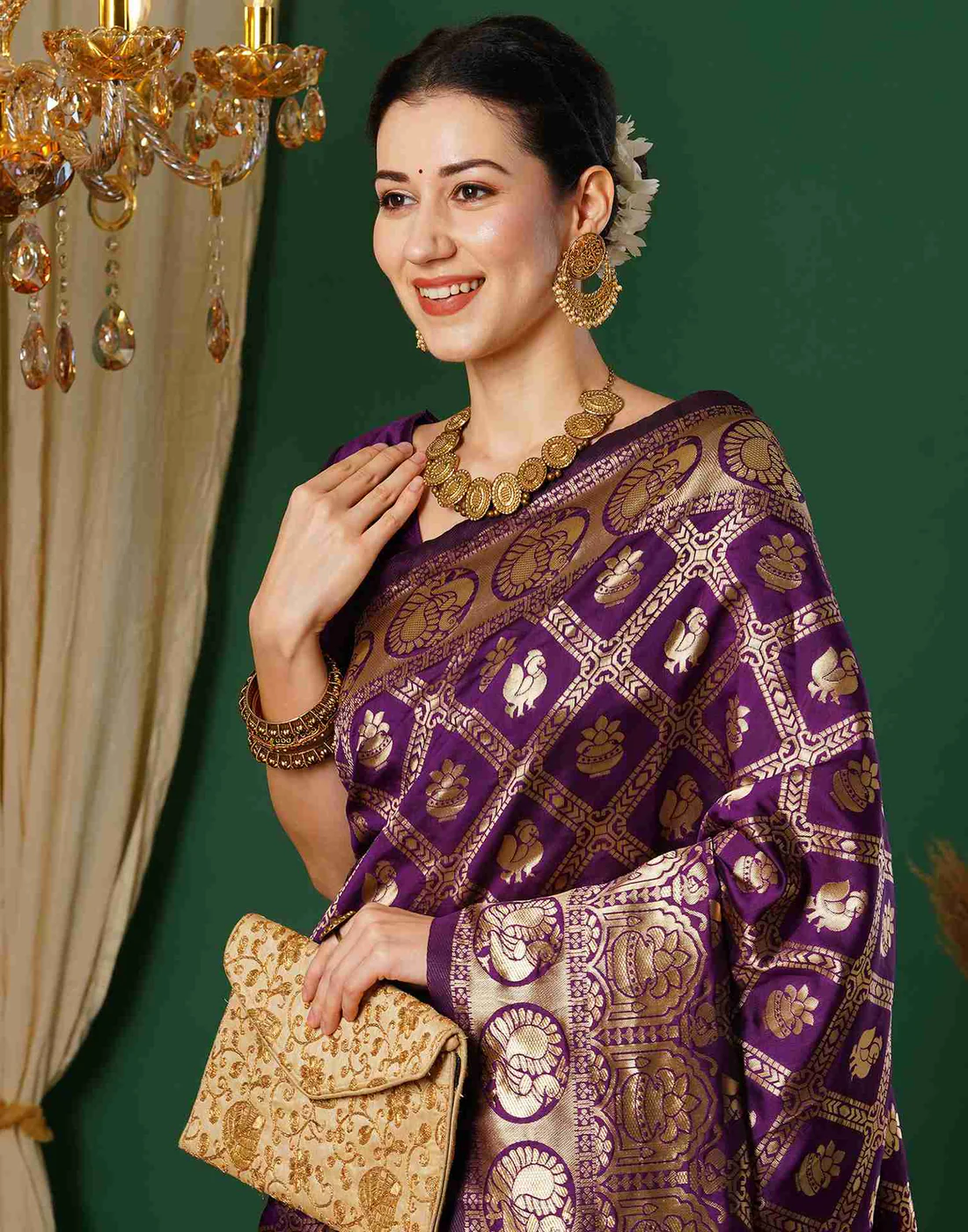 Wine Jacquard Saree for Women with Golden Zari Weaving | Premium Wedding, Festive & Traditional Wear Saree with Unstitched Blouse Piece