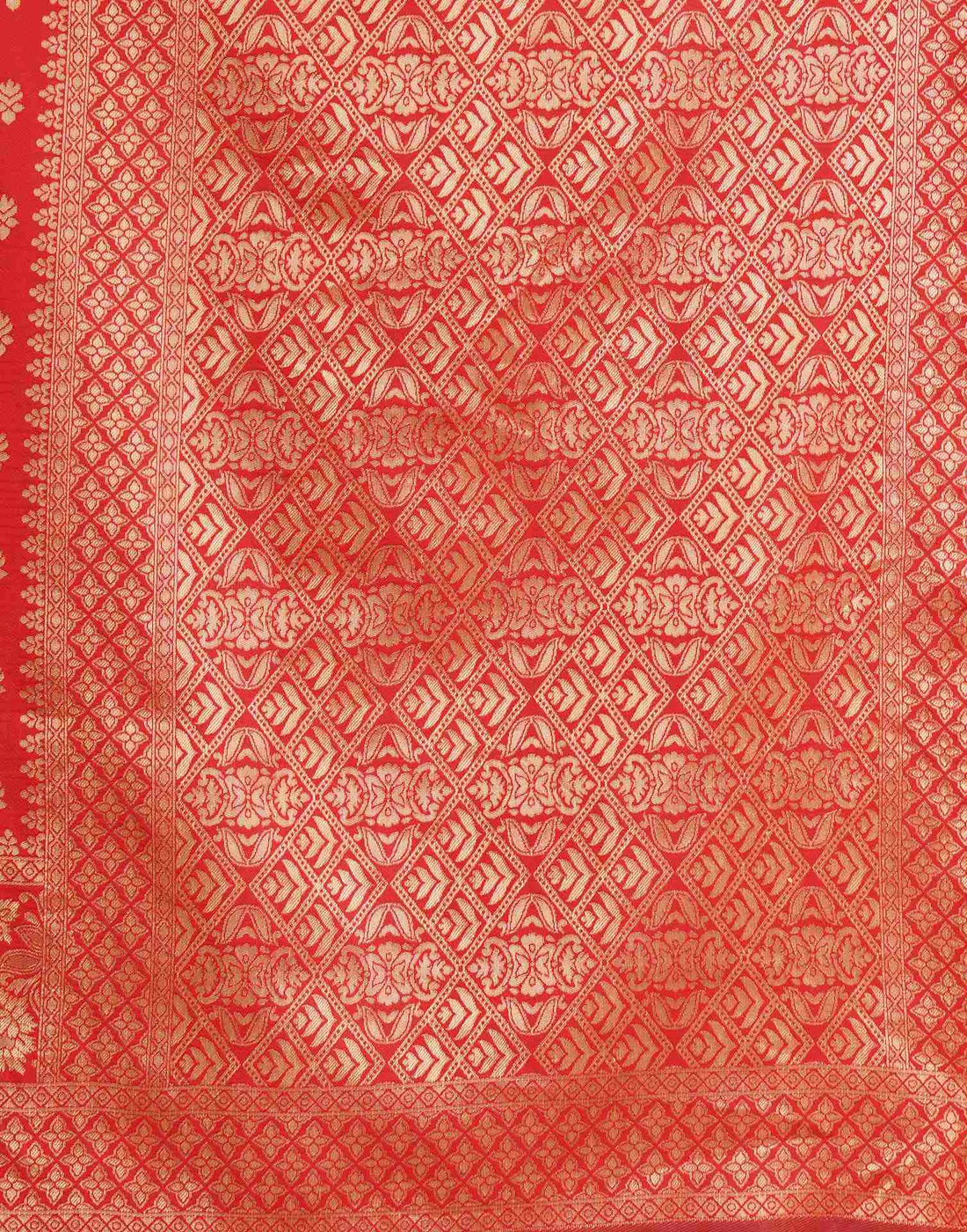 Red Jacquard Saree for Women with Golden Zari Butti Weaving | Premium Wedding, Reception & Festive Wear Saree with Unstitched Blouse Piece