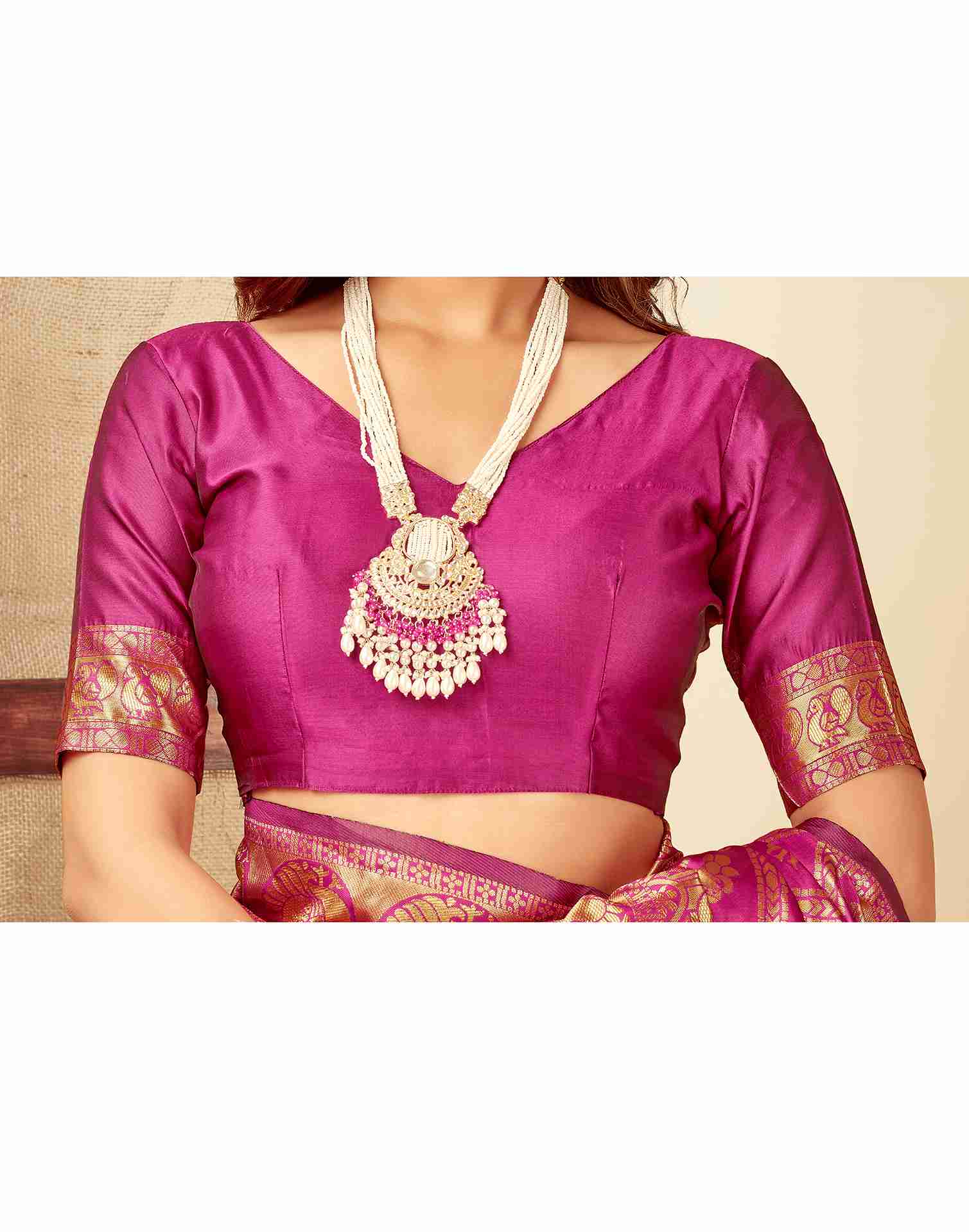 Rani Pink Jacquard Saree for Women with Golden Zari Weaving | Premium Wedding, Festive & Traditional Wear Saree with Unstitched Blouse Piece
