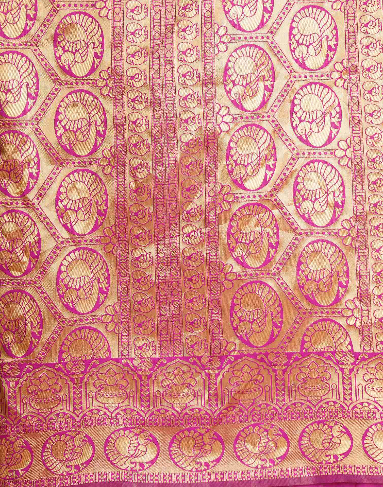 Rani Pink Jacquard Saree for Women with Golden Zari Weaving | Premium Wedding, Festive & Traditional Wear Saree with Unstitched Blouse Piece