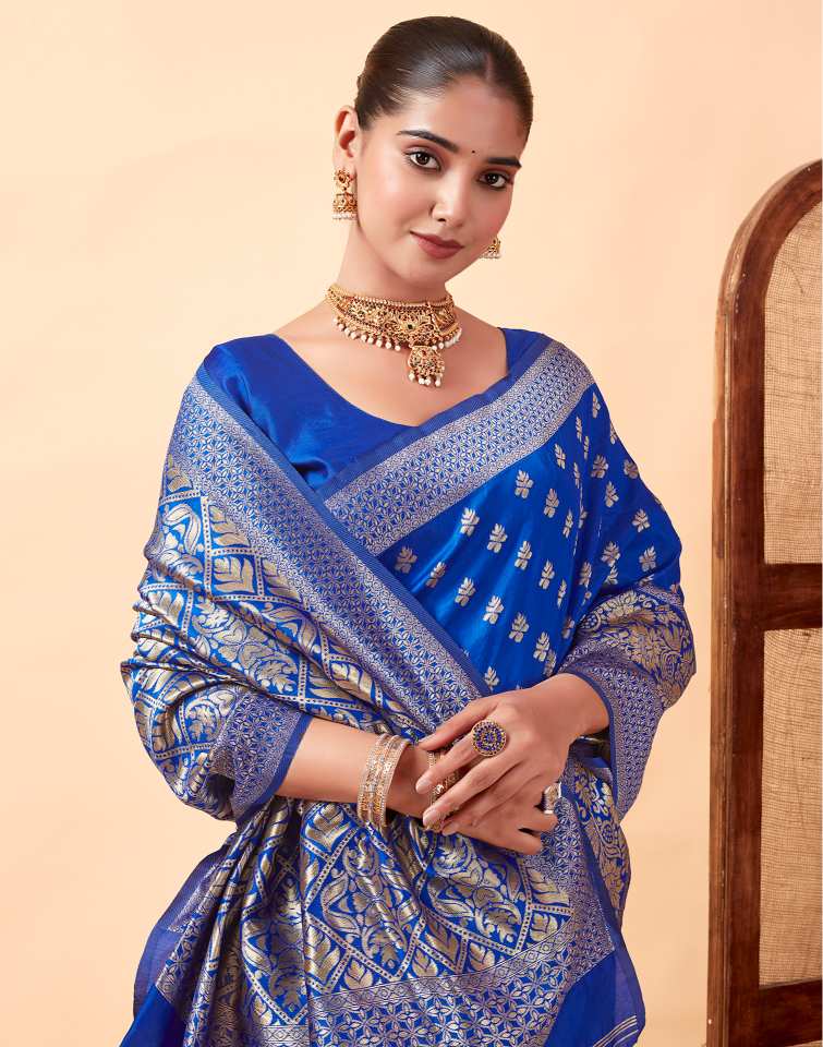Royal Blue Jacquard Saree for Women with Silver Zari Weaving | Premium Wedding, Festive & Traditional Wear Saree with Unstitched Blouse Piece