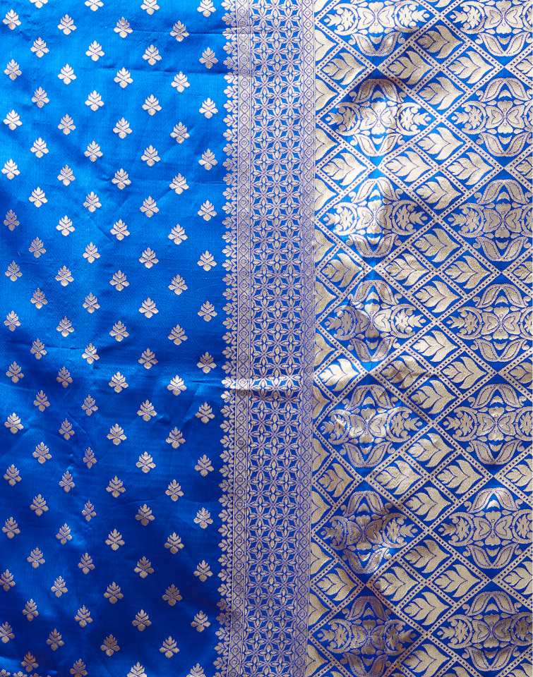 Royal Blue Jacquard Saree for Women with Silver Zari Weaving | Premium Wedding, Festive & Traditional Wear Saree with Unstitched Blouse Piece