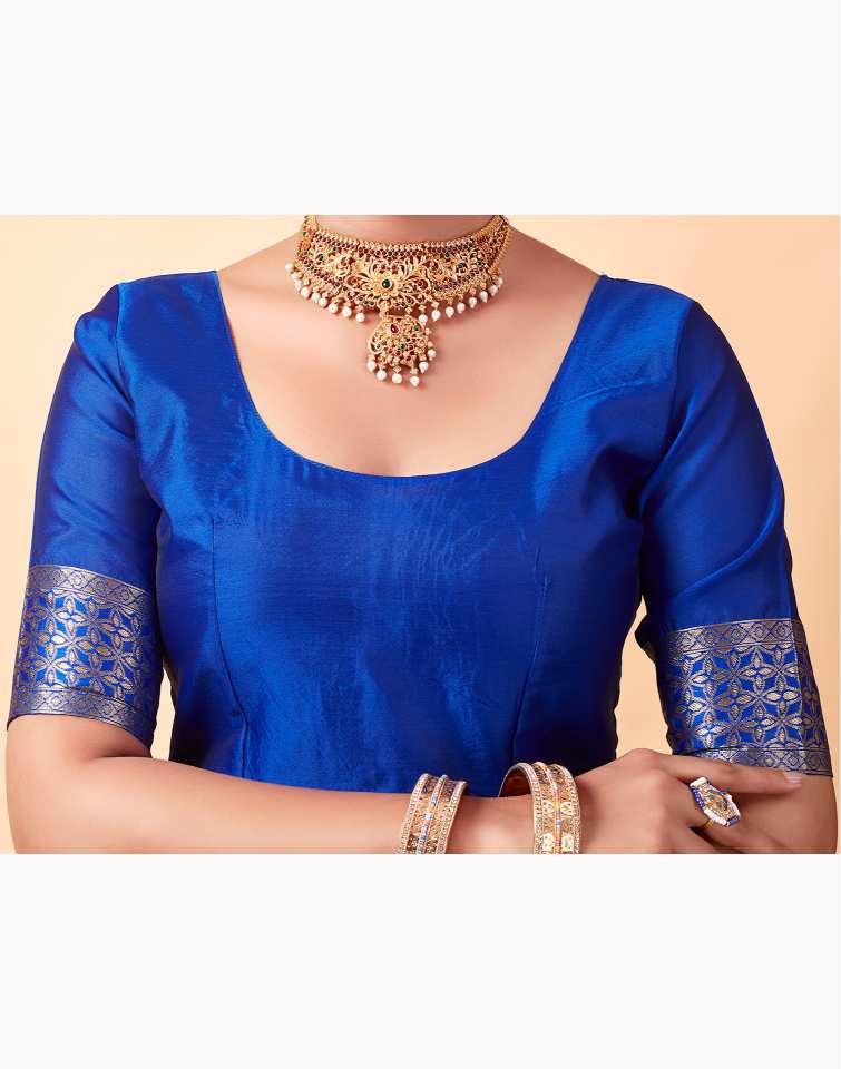 Royal Blue Jacquard Saree for Women with Silver Zari Weaving | Premium Wedding, Festive & Traditional Wear Saree with Unstitched Blouse Piece