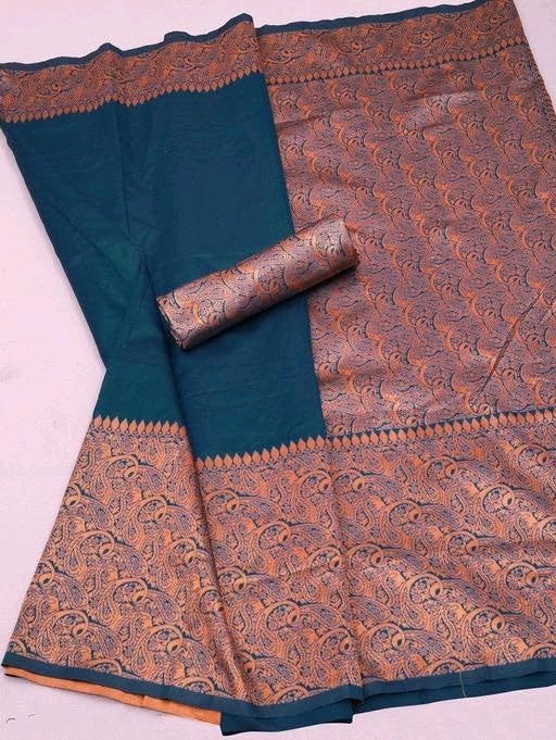 Morpinchh Jacquard Silk Saree for Women with Copper Gold Zari Border | Premium Festive, Wedding & Party Wear Saree with Unstitched Blouse Piece