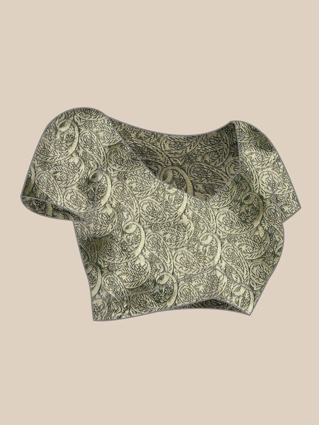Bottle Green Jacquard Silk Saree for Women with Golden Zari Border | Premium Wedding, Festive & Party Wear Saree with Unstitched Blouse Piece