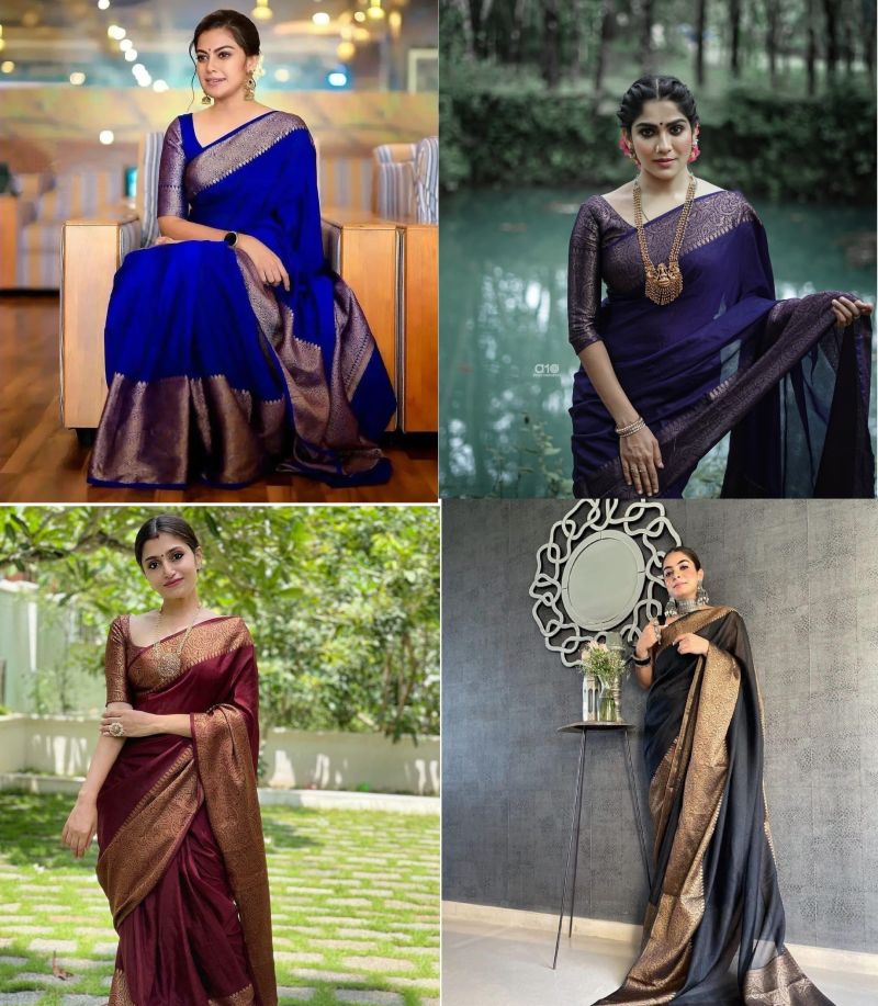 Navy Blue Jacquard Silk Saree for Women with Antique Gold Zari Weaving | Premium Wedding, Festive & Traditional Wear Saree with Unstitched Blouse Piece
