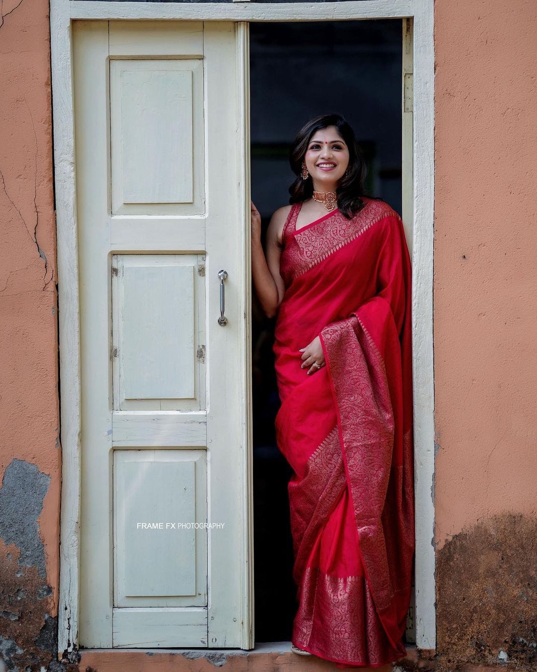 Red Jacquard Silk Saree for Women with Copper Gold Zari Border | Premium Wedding, Festive & Traditional Wear Saree with Unstitched Blouse Piece